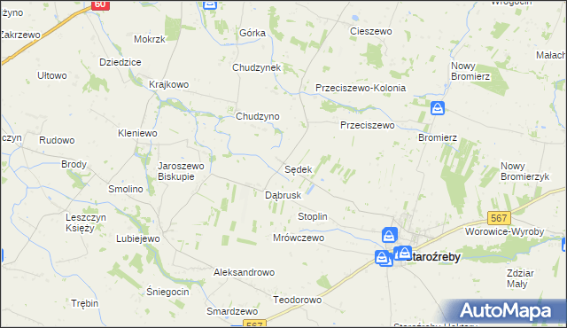mapa Sędek gmina Staroźreby, Sędek gmina Staroźreby na mapie Targeo