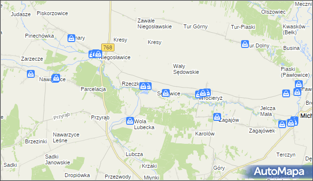 mapa Sędowice gmina Michałów, Sędowice gmina Michałów na mapie Targeo