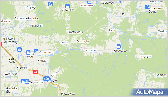 mapa Serbinów, Serbinów na mapie Targeo