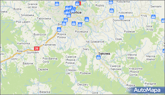 mapa Siary, Siary na mapie Targeo