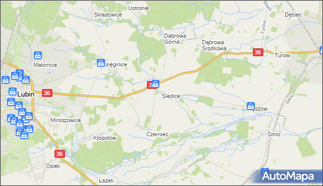mapa Siedlce gmina Lubin, Siedlce gmina Lubin na mapie Targeo