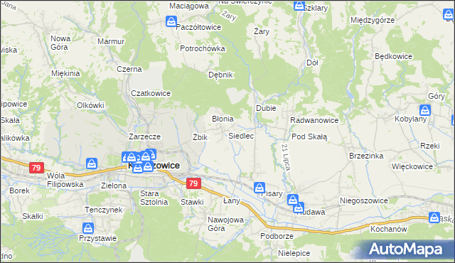 mapa Siedlec gmina Krzeszowice, Siedlec gmina Krzeszowice na mapie Targeo