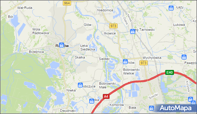 mapa Siedlec gmina Radłów, Siedlec gmina Radłów na mapie Targeo