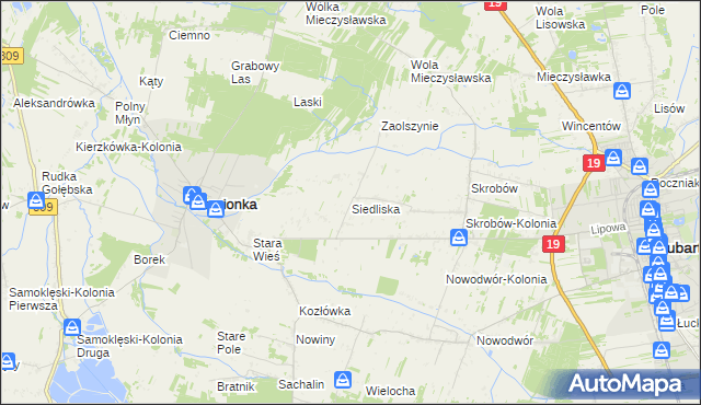 mapa Siedliska gmina Kamionka, Siedliska gmina Kamionka na mapie Targeo