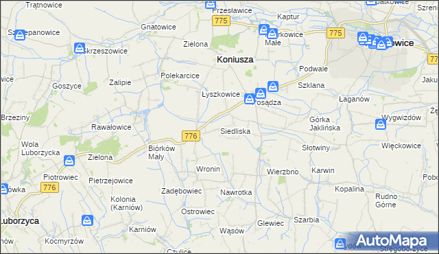 mapa Siedliska gmina Koniusza, Siedliska gmina Koniusza na mapie Targeo