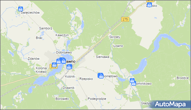 mapa Sieniawa gmina Drawno, Sieniawa gmina Drawno na mapie Targeo