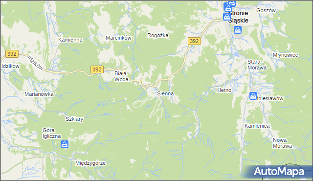 mapa Sienna gmina Stronie Śląskie, Sienna gmina Stronie Śląskie na mapie Targeo