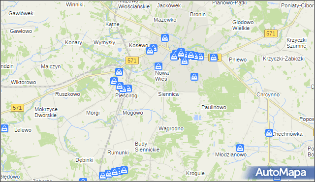 mapa Siennica gmina Nasielsk, Siennica gmina Nasielsk na mapie Targeo
