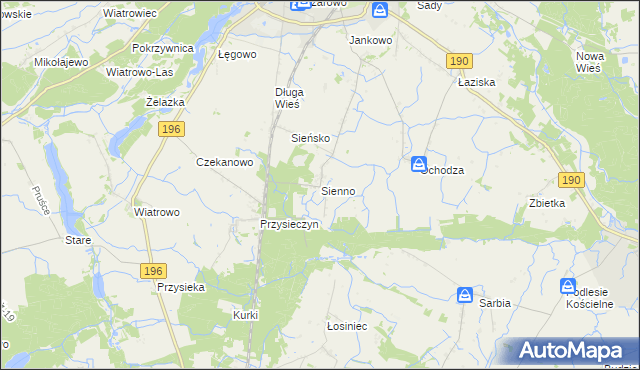 mapa Sienno gmina Wągrowiec, Sienno gmina Wągrowiec na mapie Targeo