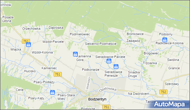 mapa Sieradowice-Parcele, Sieradowice-Parcele na mapie Targeo