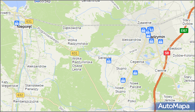 mapa Sieraków gmina Radzymin, Sieraków gmina Radzymin na mapie Targeo