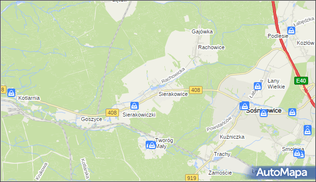 mapa Sierakowice gmina Sośnicowice, Sierakowice gmina Sośnicowice na mapie Targeo