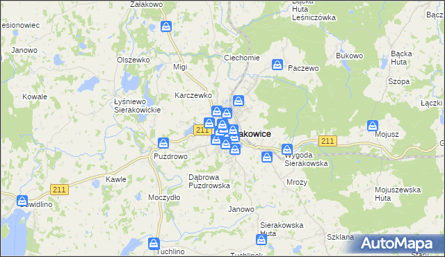 mapa Sierakowice powiat kartuski, Sierakowice powiat kartuski na mapie Targeo