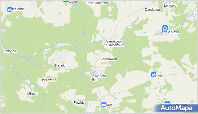 mapa Sierakówko gmina Sianów, Sierakówko gmina Sianów na mapie Targeo