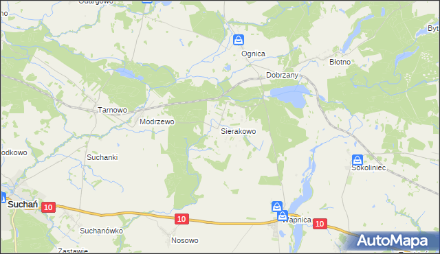 mapa Sierakowo gmina Dobrzany, Sierakowo gmina Dobrzany na mapie Targeo