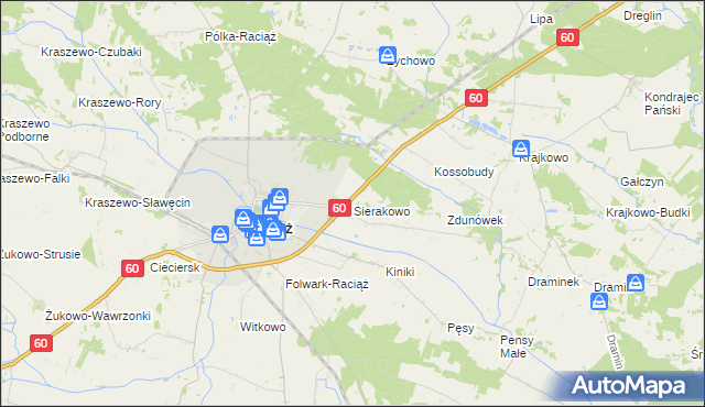 mapa Sierakowo gmina Raciąż, Sierakowo gmina Raciąż na mapie Targeo