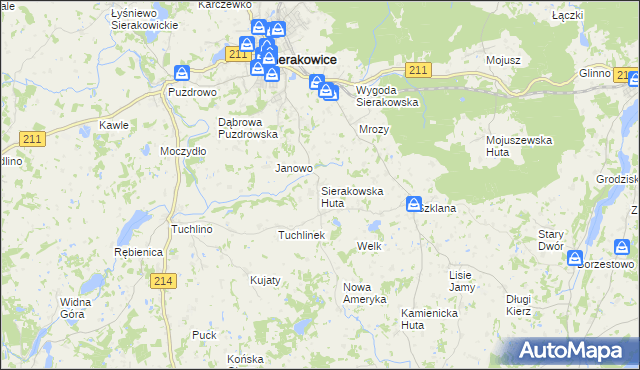 mapa Sierakowska Huta, Sierakowska Huta na mapie Targeo