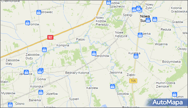 mapa Sierzchów gmina Bolimów, Sierzchów gmina Bolimów na mapie Targeo