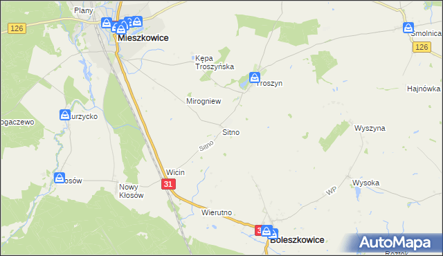 mapa Sitno gmina Mieszkowice, Sitno gmina Mieszkowice na mapie Targeo