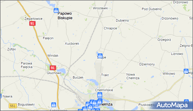 mapa Skąpe gmina Chełmża, Skąpe gmina Chełmża na mapie Targeo