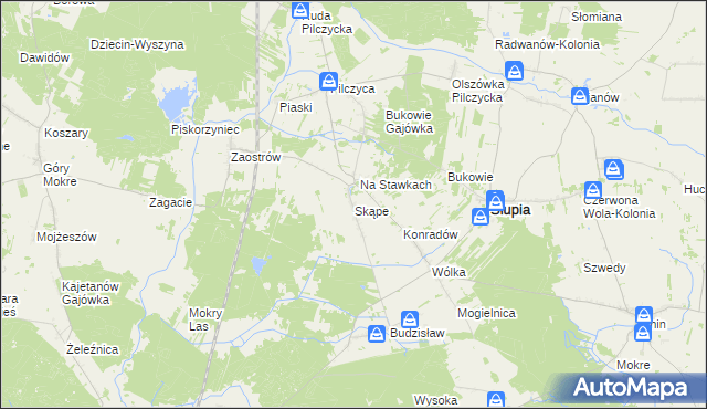 mapa Skąpe gmina Słupia Konecka, Skąpe gmina Słupia Konecka na mapie Targeo