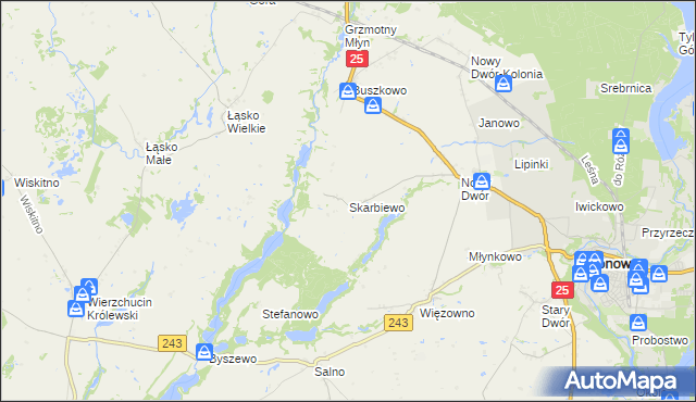 mapa Skarbiewo, Skarbiewo na mapie Targeo