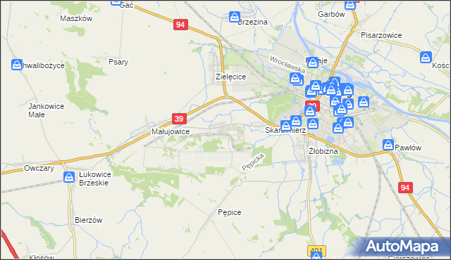 mapa Skarbimierz-Osiedle, Skarbimierz-Osiedle na mapie Targeo