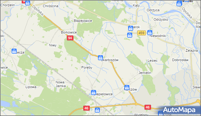 mapa Skarbiszów, Skarbiszów na mapie Targeo