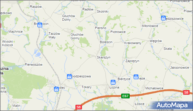 mapa Skarszyn gmina Trzebnica, Skarszyn gmina Trzebnica na mapie Targeo