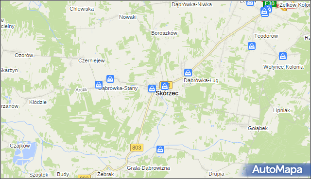 mapa Skórzec powiat siedlecki, Skórzec powiat siedlecki na mapie Targeo