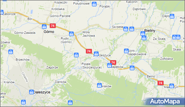 mapa Skorzeszyce, Skorzeszyce na mapie Targeo