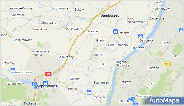 mapa Skotniki gmina Samborzec, Skotniki gmina Samborzec na mapie Targeo