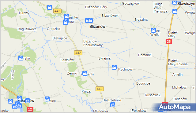 mapa Skrajnia gmina Blizanów, Skrajnia gmina Blizanów na mapie Targeo