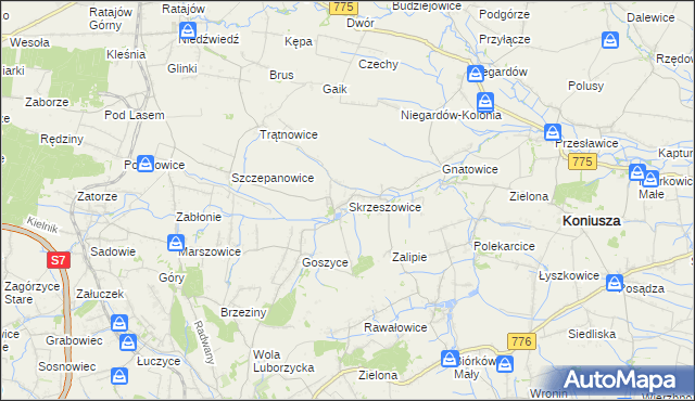 mapa Skrzeszowice, Skrzeszowice na mapie Targeo