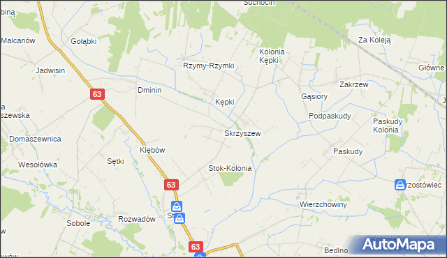 mapa Skrzyszew, Skrzyszew na mapie Targeo