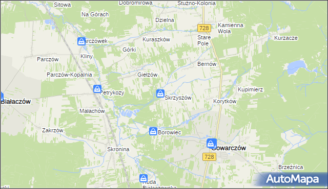 mapa Skrzyszów gmina Gowarczów, Skrzyszów gmina Gowarczów na mapie Targeo