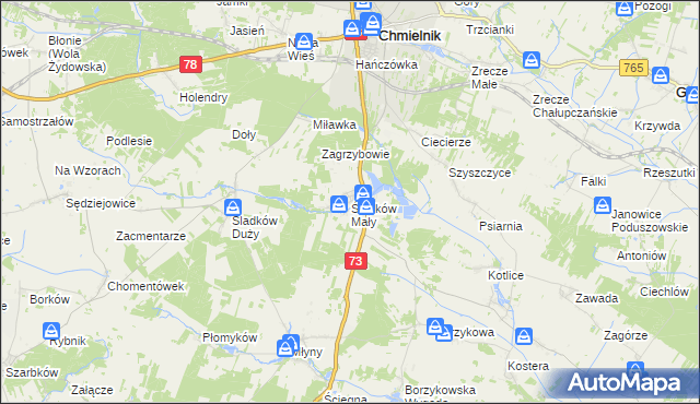 mapa Śladków Mały, Śladków Mały na mapie Targeo