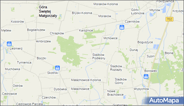 mapa Śladków Podleśny, Śladków Podleśny na mapie Targeo