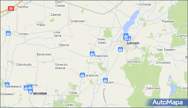 mapa Śląskowo gmina Jutrosin, Śląskowo gmina Jutrosin na mapie Targeo