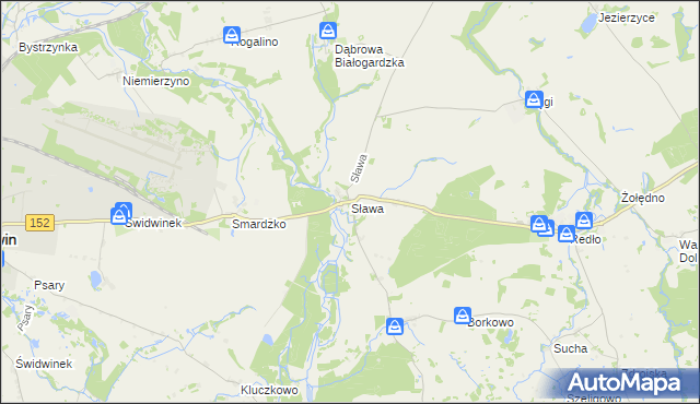 mapa Sława gmina Świdwin, Sława gmina Świdwin na mapie Targeo