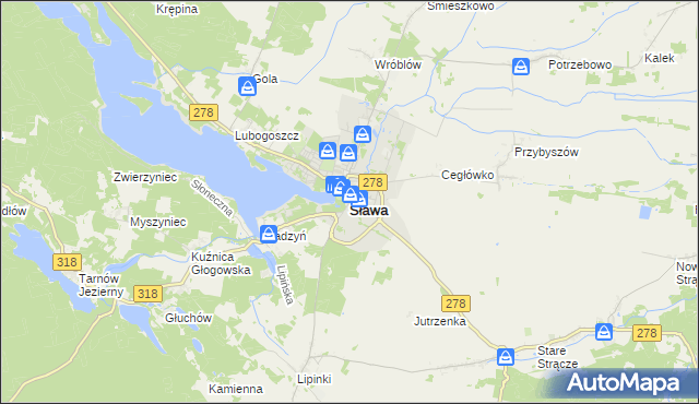 mapa Sława powiat wschowski, Sława powiat wschowski na mapie Targeo