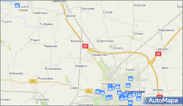 mapa Sławęcinek gmina Inowrocław, Sławęcinek gmina Inowrocław na mapie Targeo