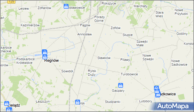 mapa Sławków gmina Regnów, Sławków gmina Regnów na mapie Targeo