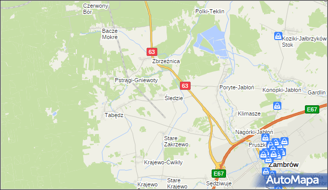 mapa Śledzie gmina Zambrów, Śledzie gmina Zambrów na mapie Targeo