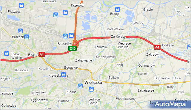 mapa Śledziejowice, Śledziejowice na mapie Targeo
