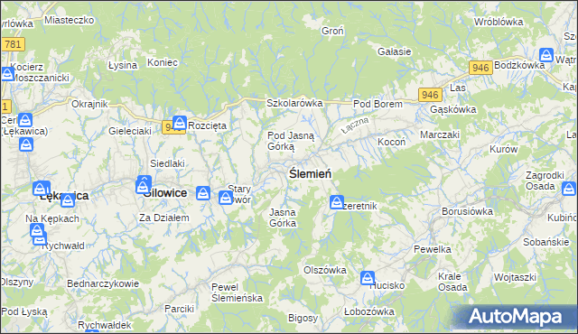 mapa Ślemień, Ślemień na mapie Targeo