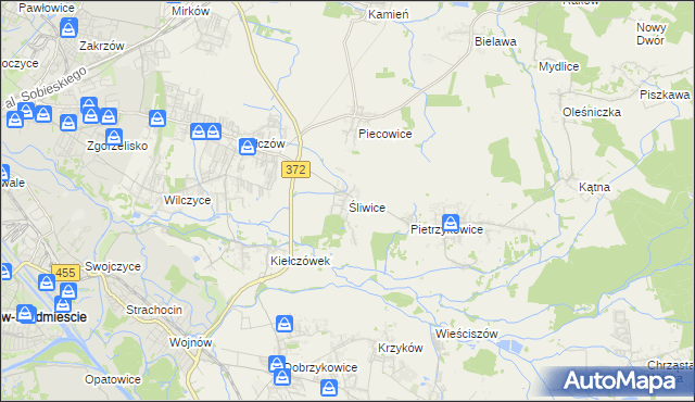 mapa Śliwice gmina Długołęka, Śliwice gmina Długołęka na mapie Targeo