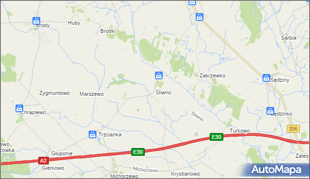mapa Śliwno gmina Kuślin, Śliwno gmina Kuślin na mapie Targeo