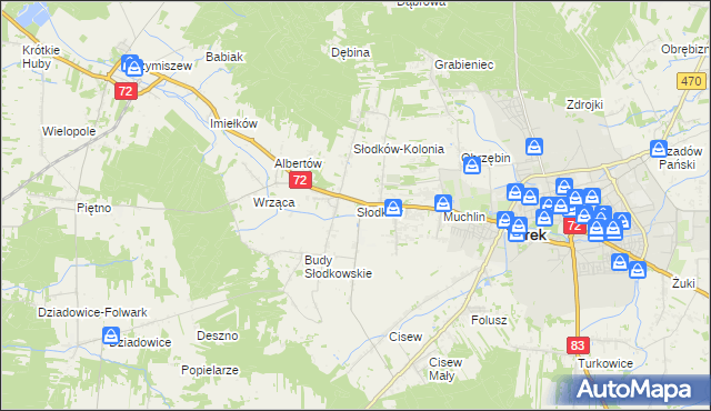 mapa Słodków gmina Turek, Słodków gmina Turek na mapie Targeo