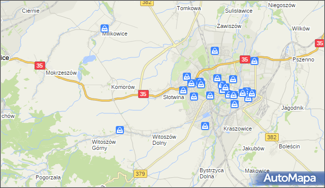 mapa Słotwina gmina Świdnica, Słotwina gmina Świdnica na mapie Targeo